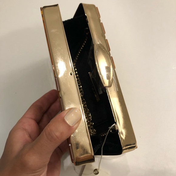 Gold Hard Case Clutch/Crossbody Purse - Picture 6 of 12